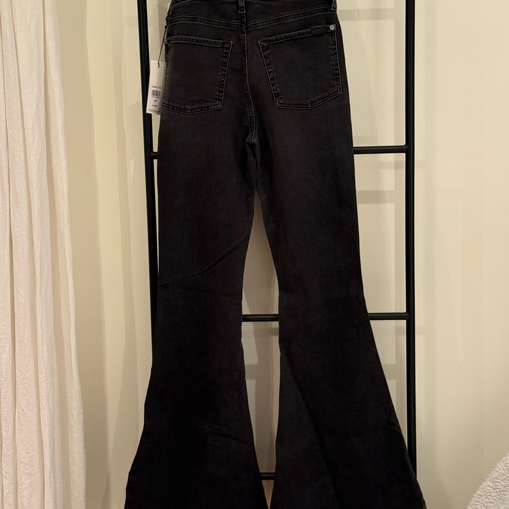 7 For All Mankind Mega Flare Faded Black Denim Jeans - Picture 3 of 9